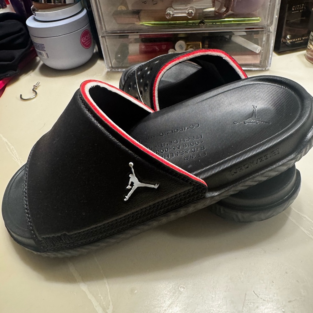 Jordan Black Slides with Red Trim men’s size 7